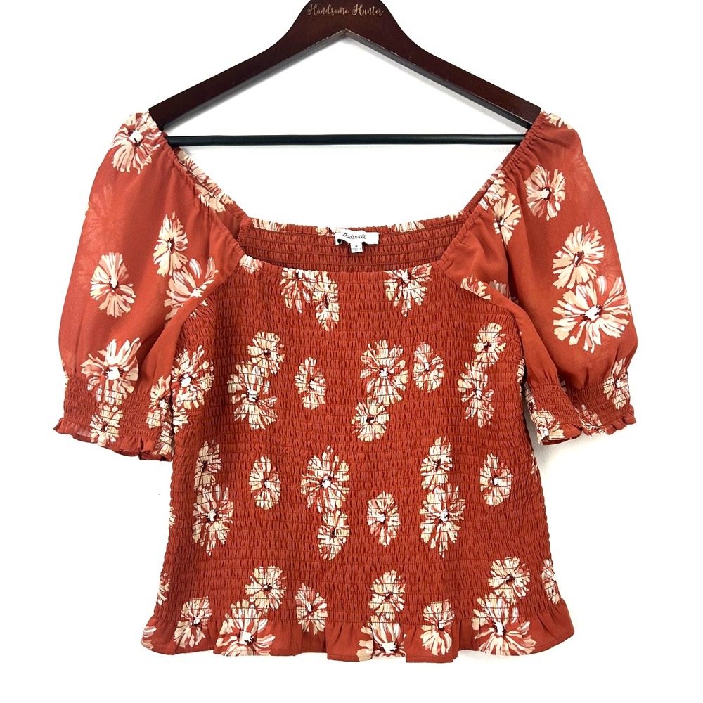 Madewell Georgette Lucie Top Sz M Womens Puff Sleeve Smocked Bodice Moody Blooms